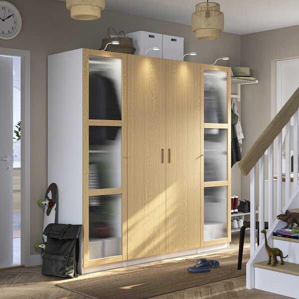 PAX / TONSTAD - Wardrobe combination, white/glass oak veneer,200x60x201 cm