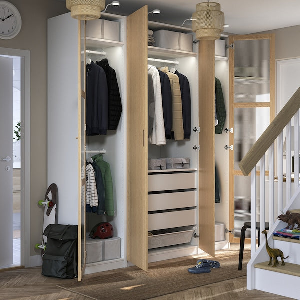 PAX / TONSTAD - Wardrobe combination, white/glass oak veneer,200x60x236 cm