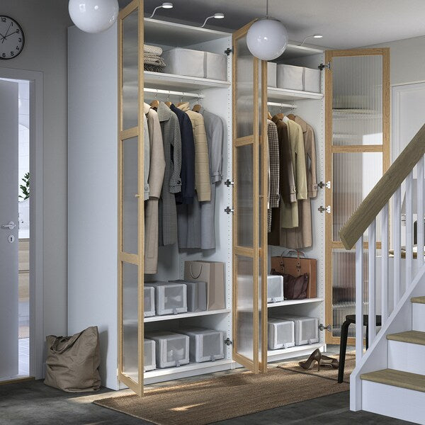 PAX / TONSTAD - Wardrobe combination, white/glass oak veneer,200x60x236 cm