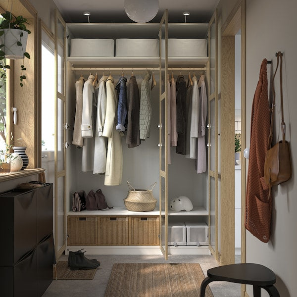 PAX / TONSTAD - Wardrobe combination, white/glass oak veneer,150x60x236 cm