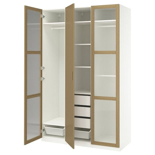 Ikea PAX / TONSTAD - Wardrobe combination, white/glass oak veneer,150x60x236 cm