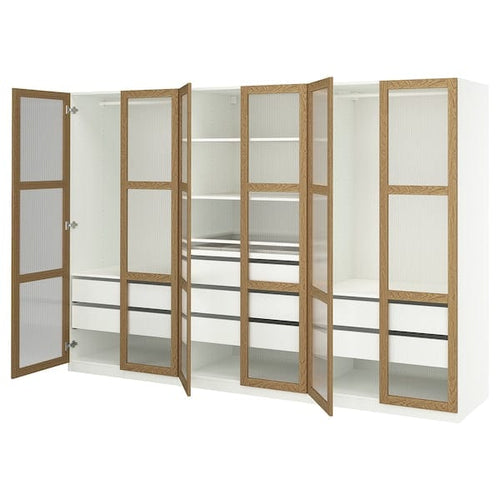 PAX / TONSTAD - Wardrobe combination, white/glass oak veneer,300x60x201 cm