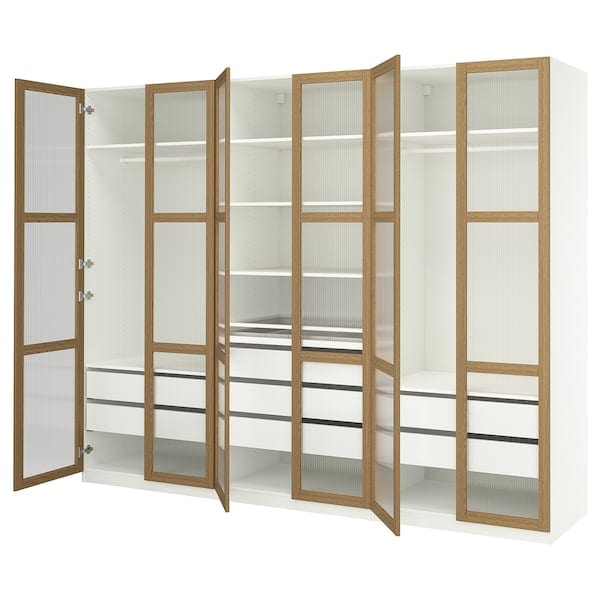 Ikea PAX / TONSTAD - Wardrobe combination, white/glass oak veneer,300x60x236 cm