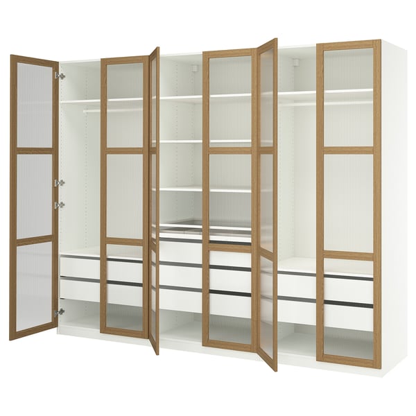 PAX / TONSTAD - Wardrobe combination, white/glass oak veneer,300x60x236 cm