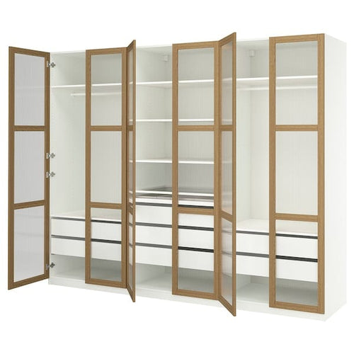 PAX / TONSTAD - Wardrobe combination, white/glass oak veneer,300x60x236 cm