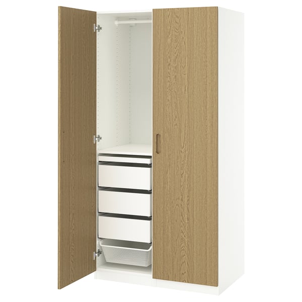 PAX / TONSTAD wardrobe combination, white/oak veneer, 100x60x201 cm