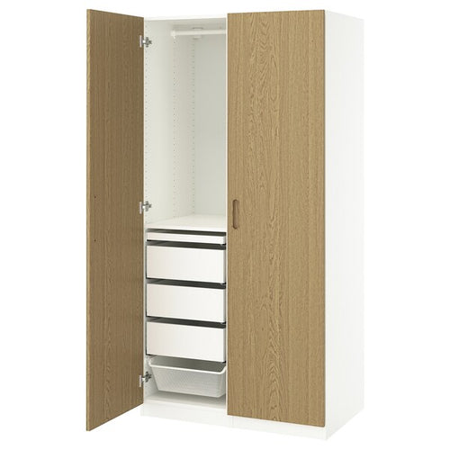 PAX / TONSTAD - Wardrobe combination, white/oak veneer,100x60x201 cm