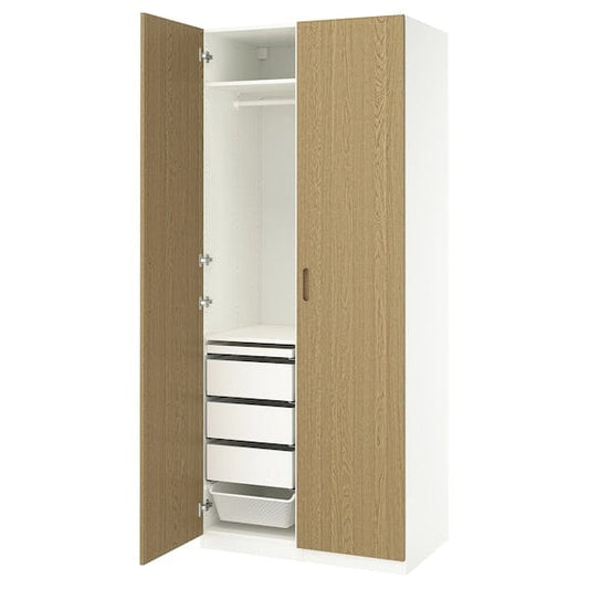 Ikea PAX / TONSTAD - Wardrobe combination, white/oak veneer,100x60x236 cm