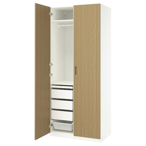 PAX / TONSTAD - Wardrobe combination, white/oak veneer,100x60x236 cm