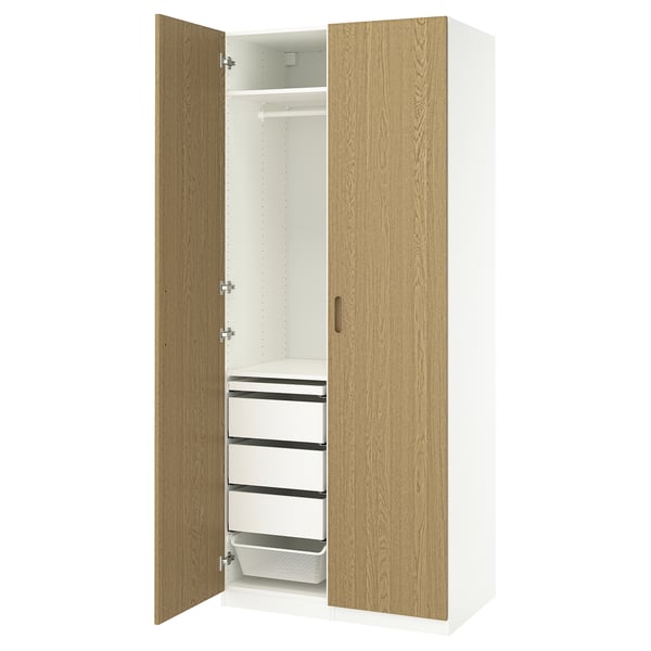 PAX / TONSTAD - Wardrobe combination, white/oak veneer,100x60x236 cm