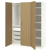 PAX / TONSTAD wardrobe combination, white/oak veneer, 150x60x201 cm
