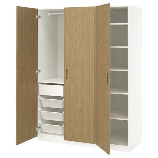 PAX / TONSTAD - Wardrobe combination, white/oak veneer,150x60x201 cm