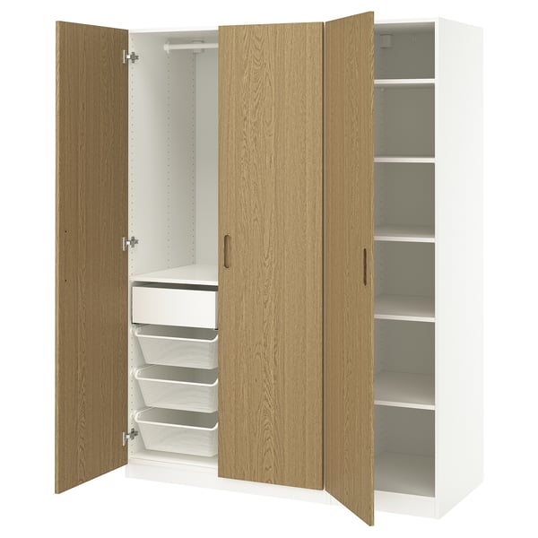 PAX / TONSTAD wardrobe combination, white/oak veneer, 150x60x201 cm