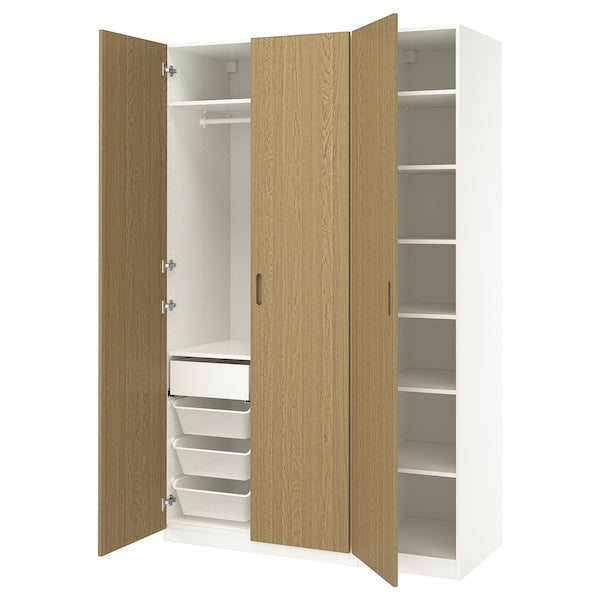 PAX / TONSTAD - Wardrobe combination, white/oak veneer,150x60x236 cm