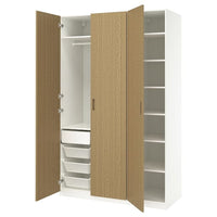 PAX / TONSTAD wardrobe combination, white/oak veneer, 150x60x236 cm