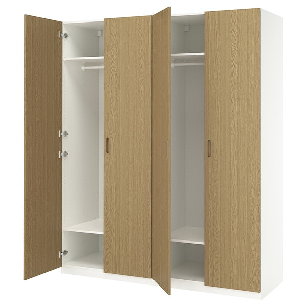 PAX / TONSTAD - Wardrobe combination, white/oak veneer,200x60x236 cm