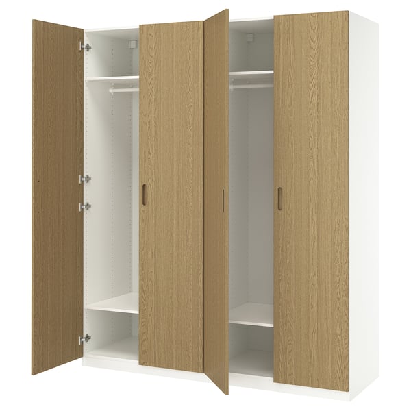 PAX / TONSTAD wardrobe combination, white/oak veneer, 200x60x236 cm