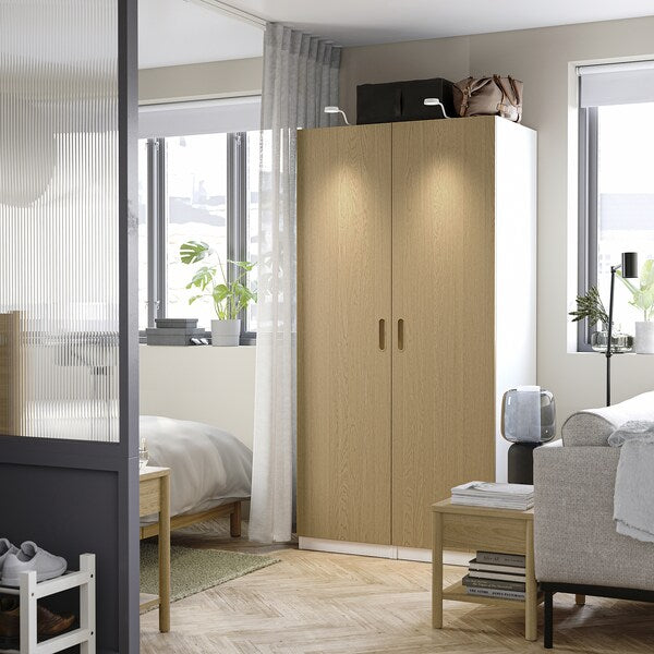 PAX / TONSTAD - Wardrobe combination, white/oak veneer,100x60x201 cm