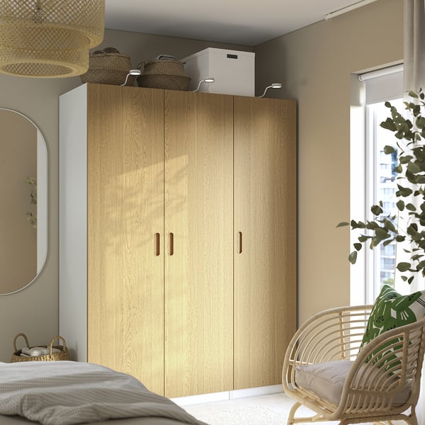 PAX / TONSTAD wardrobe combination, white/oak veneer, 150x60x201 cm