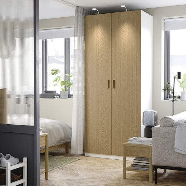 PAX / TONSTAD - Wardrobe combination, white/oak veneer,100x60x236 cm