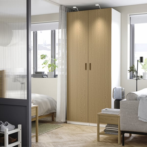 PAX / TONSTAD wardrobe combination, white/oak veneer, 100x60x236 cm