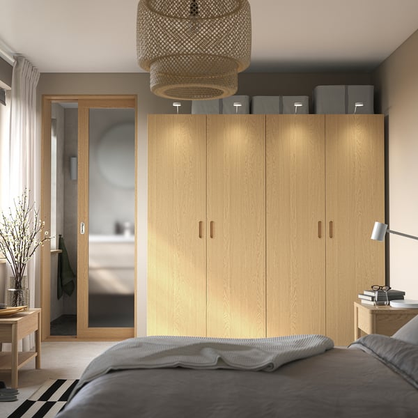 PAX / TONSTAD wardrobe combination, white/oak veneer, 200x60x201 cm