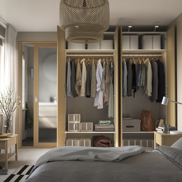 PAX / TONSTAD wardrobe combination, white/oak veneer, 200x60x236 cm