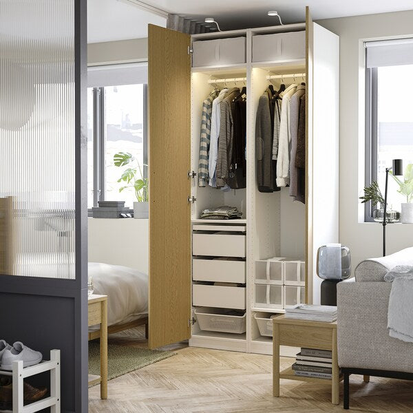 PAX / TONSTAD - Wardrobe combination, white/oak veneer,100x60x236 cm