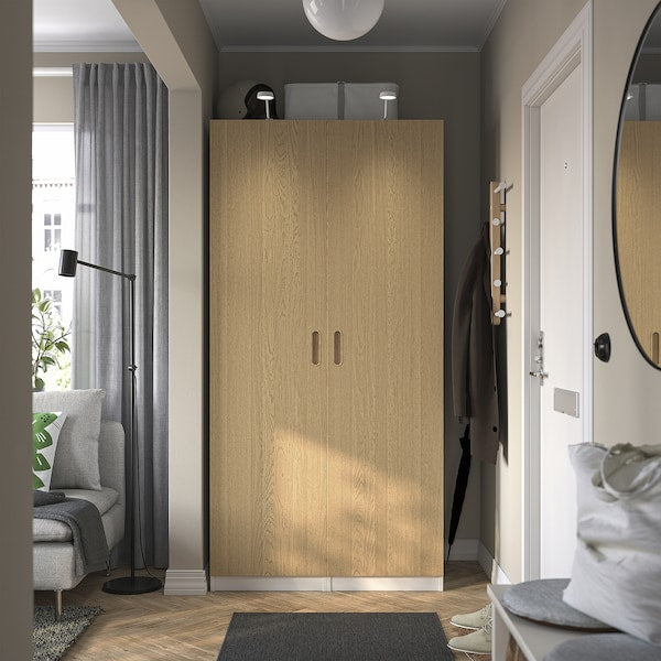 PAX / TONSTAD - Wardrobe combination, white/oak veneer,100x60x201 cm