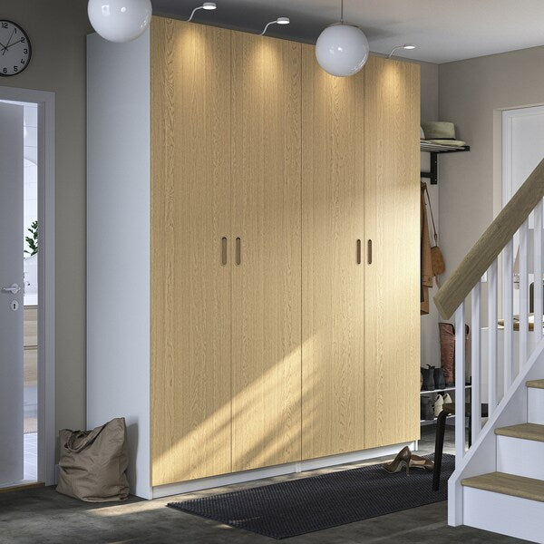 PAX / TONSTAD - Wardrobe combination, white/oak veneer,200x60x236 cm