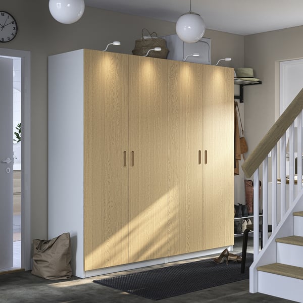 PAX / TONSTAD wardrobe combination, white/oak veneer, 200x60x201 cm