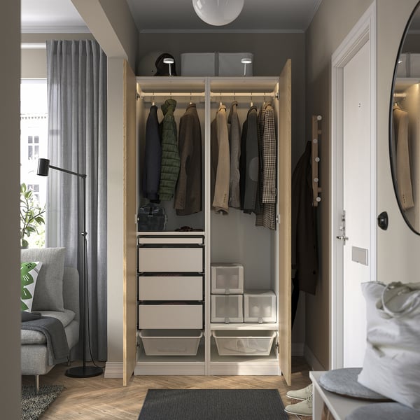 PAX / TONSTAD wardrobe combination, white/oak veneer, 100x60x201 cm