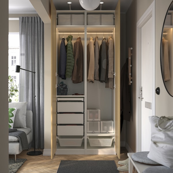 PAX / TONSTAD - Wardrobe combination, white/oak veneer,100x60x236 cm