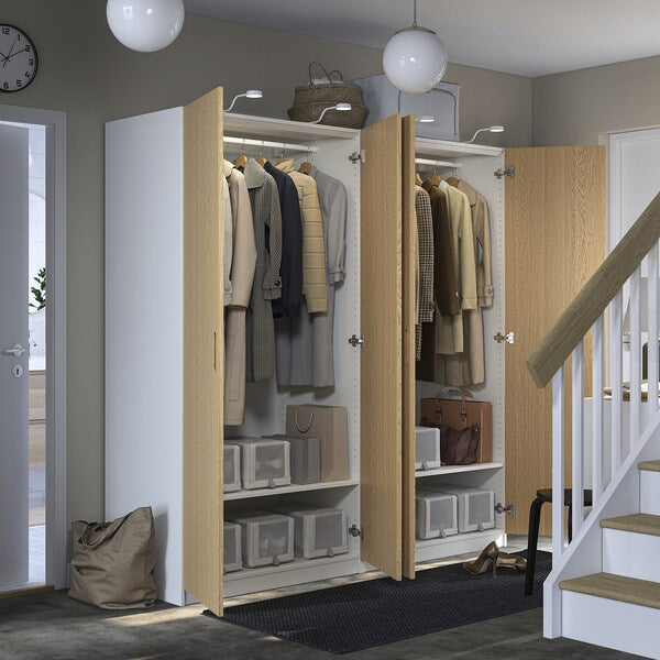 PAX / TONSTAD - Wardrobe combination, white / oak veneer,200x60x201 cm