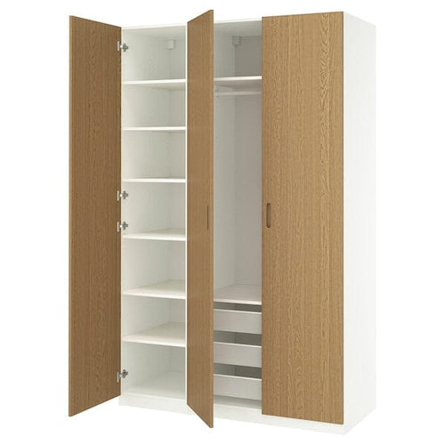 PAX / TONSTAD - Wardrobe combination, white/oak veneer,150x60x236 cm