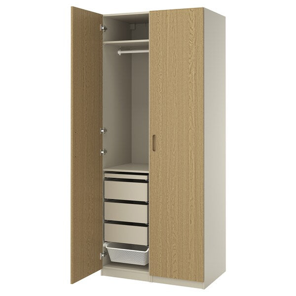 PAX / TONSTAD - Wardrobe combination, grey-beige/oak veneer, 100x60x236 cm