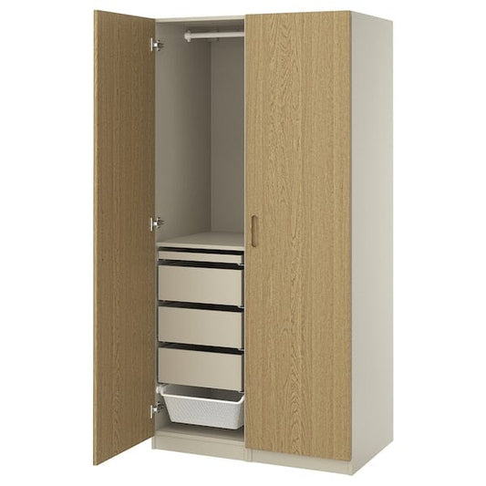 Ikea PAX / TONSTAD - Wardrobe combination, grey-beige/oak veneer, 100x60x201 cm