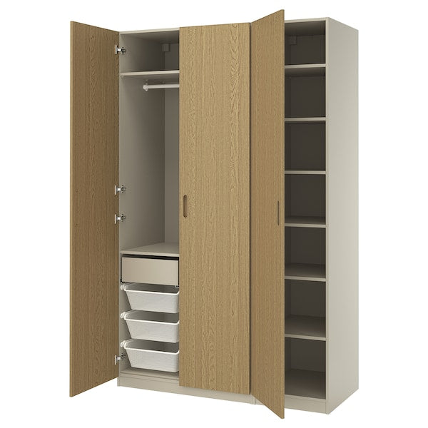 PAX / TONSTAD - Wardrobe combination, grey-beige/oak veneer, 150x60x236 cm