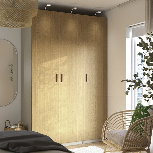 Ikea PAX / TONSTAD - Wardrobe combination, grey-beige/oak veneer, 150x60x236 cm