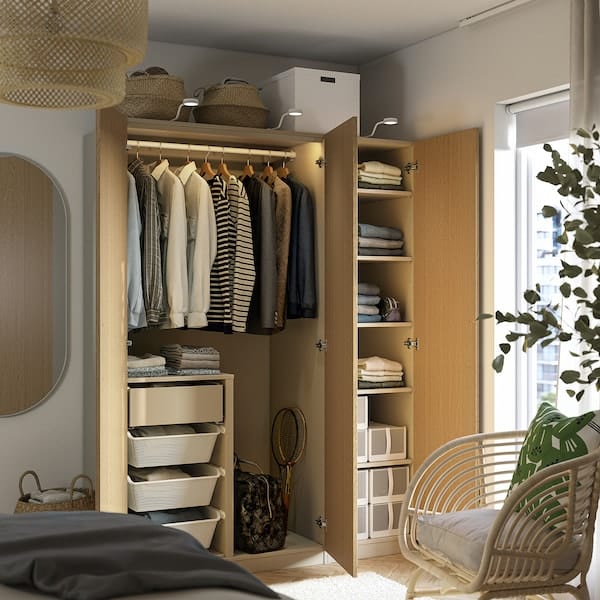Ikea PAX / TONSTAD - Wardrobe combination, grey-beige/oak veneer, 150x60x201 cm
