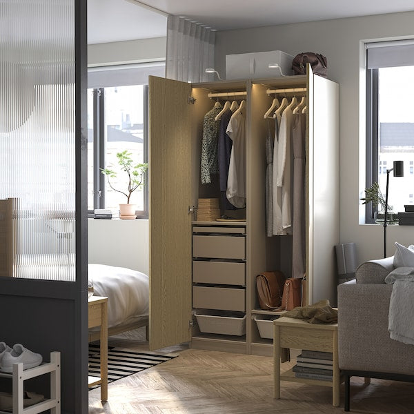 PAX / TONSTAD - Wardrobe combination, grey-beige/oak veneer, 100x60x201 cm