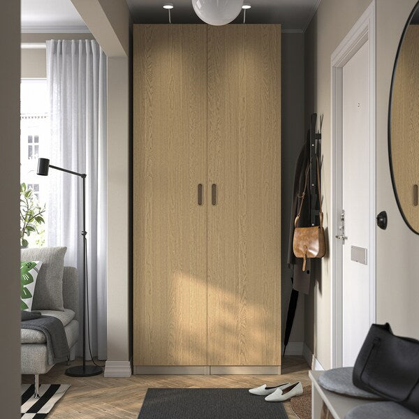 PAX / TONSTAD - Wardrobe combination, grey-beige/oak veneer, 100x60x236 cm