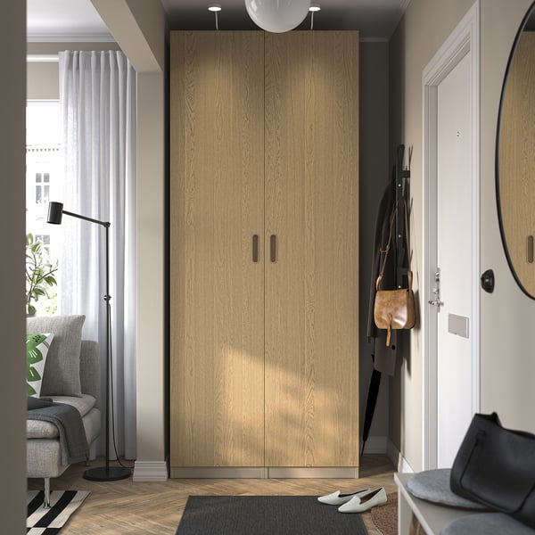 PAX / TONSTAD - PAX / TONSTAD Wardrobe combination, grey-beige/oak veneer, 100x60x236 cm