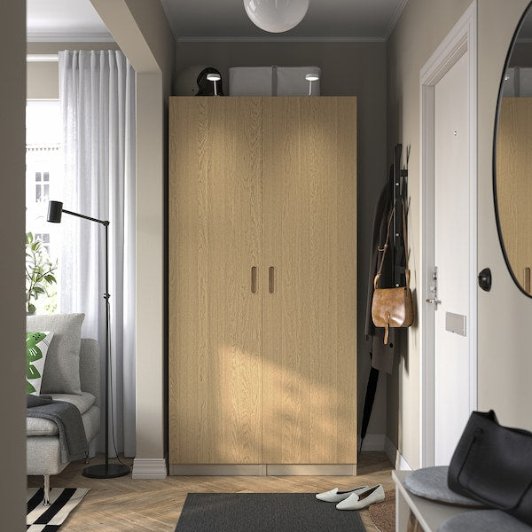 PAX / TONSTAD - Wardrobe combination, grey-beige/oak veneer, 100x60x201 cm