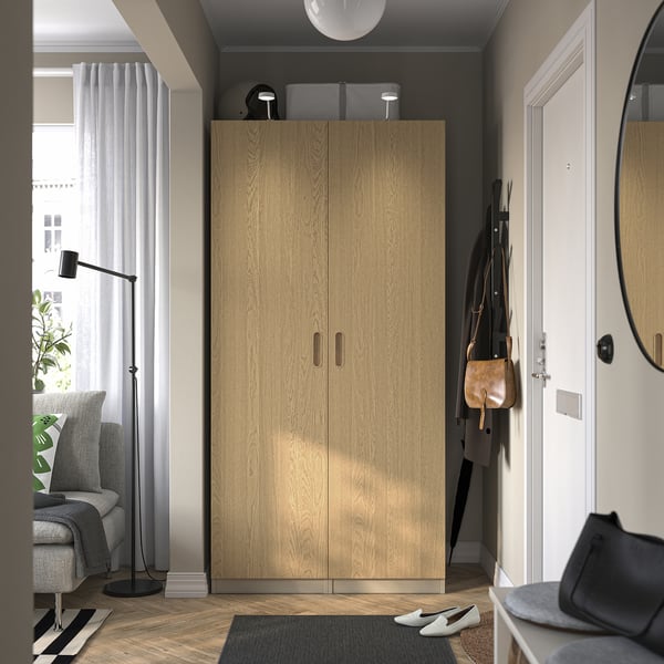 PAX / TONSTAD - PAX / TONSTAD Wardrobe combination, grey-beige/oak veneer, 100x60x201 cm