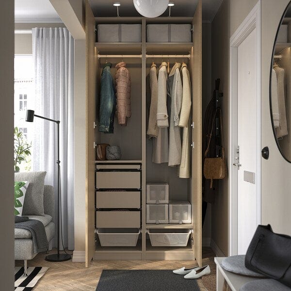 Ikea PAX / TONSTAD - Wardrobe combination, grey-beige/oak veneer, 100x60x236 cm
