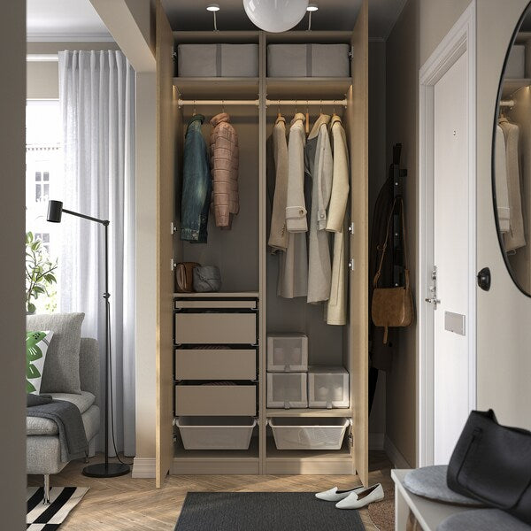 PAX / TONSTAD - Wardrobe combination, grey-beige/oak veneer, 100x60x236 cm