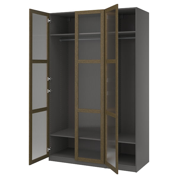 PAX / TONSTAD - Cloakroom combination, dark grey-brown/oak veneer/glass stain,150x60x236 cm