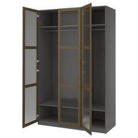 PAX / TONSTAD wardrobe combination, dark grey brown/stained oak veneer glass, 150x60x236 cm