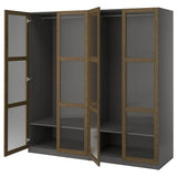 PAX / TONSTAD wardrobe combination, dark grey brown/stained oak veneer glass, 200x60x201 cm